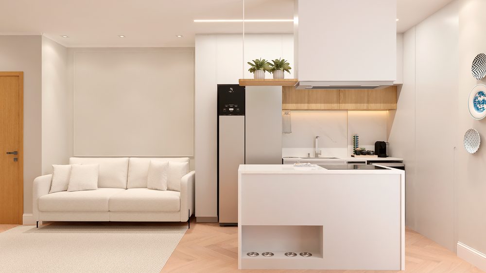 Sala de estar clássica em tons neutros, projeto de interiores em Uberlândia por Alice Rizzo